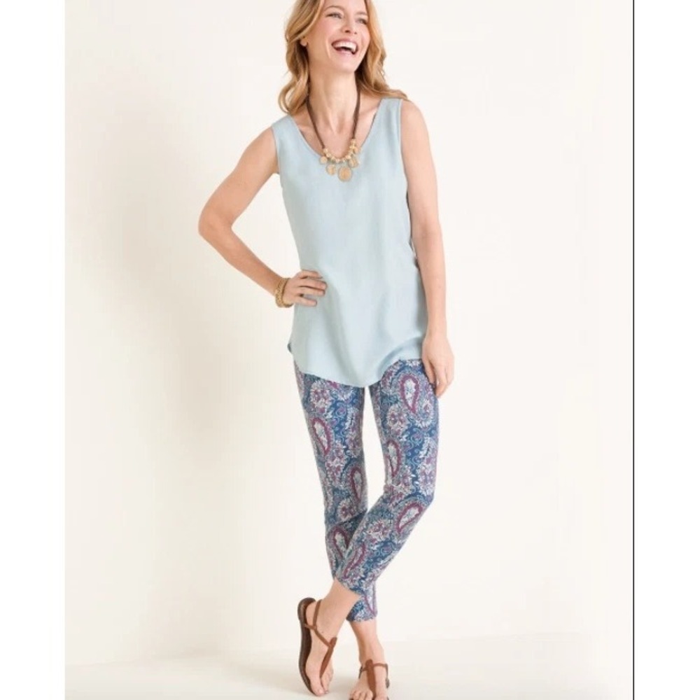 NYDJ for Chico's Size 14 Paisley Skinny Ankle Pants Blue Pink Lift Tuck Spring - Picture 11 of 11